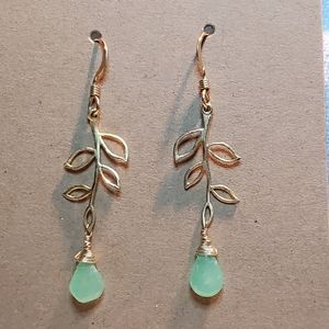 Chrysoprase Wirewrapped Dainty Earrings Gold Filled and 925 NWOT